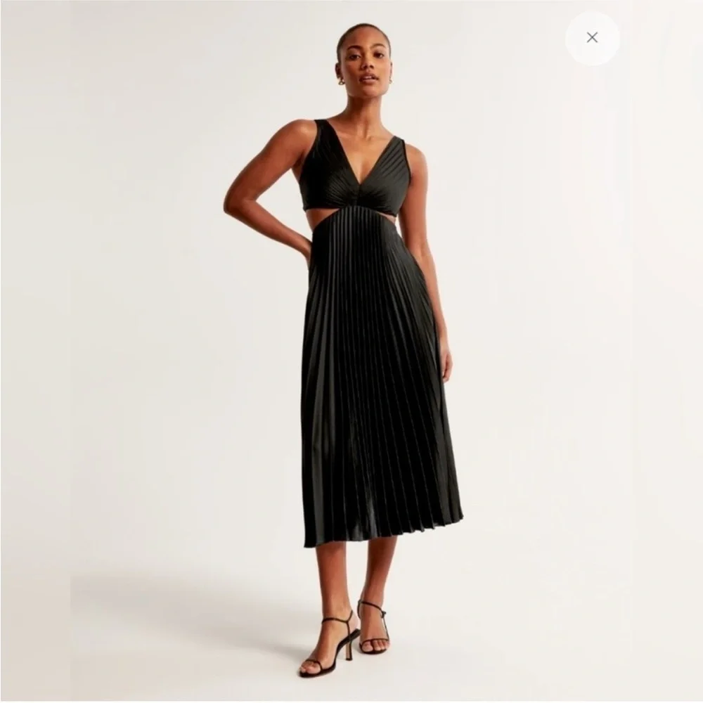 Abercrombie & Fitch Giselle Cutout Pleated Midi Dress Black XS Cocktail Party - Picture 4 of 9